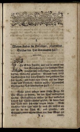 I. Warum sterben die Gläubigen, ohnerachtet Christus den Tod überwunden hat? - III. Nachricht von der Kirchenversammlung zu Nicäa.