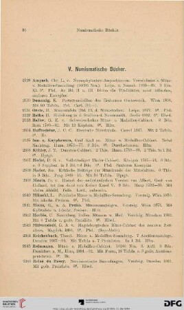 V. Numismatische Bücher (Nr. 2329-2352)