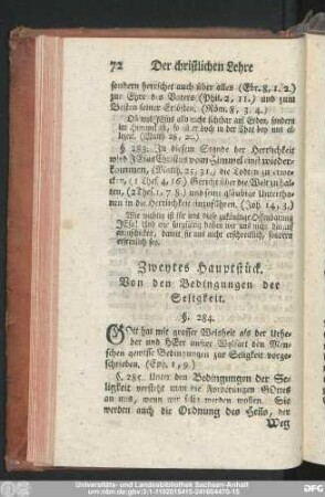 Zweytes Hauptstück. Von den Bedingungen der Seligkeit.