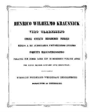 Henrico Wilhelmo Krausnick viro clarissimo ...