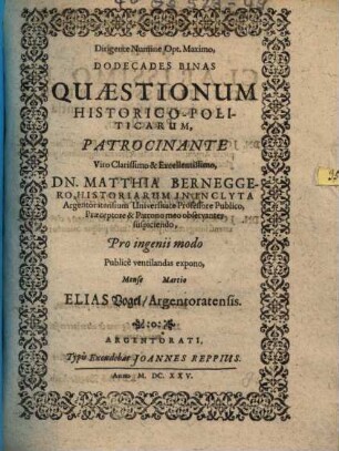 Dodecades Binas Quaestionum Historico-Politicarum