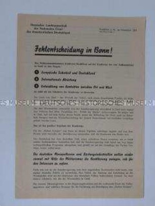 Propagandaflugblatt der "Nationalen Front" zum Ergebnis des Genfer Gipfeltreffens der Staats- und Regierungschefs der vier Siegermächte