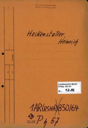 Personenheft Heinrich Heckenstaller (*23.05.1916), SS-Hauptsturmführer