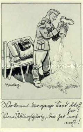 Postkarte mit Karikatur für Soldaten