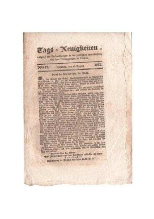 Tags-Neuigkeiten No. 17; 10. August 1833