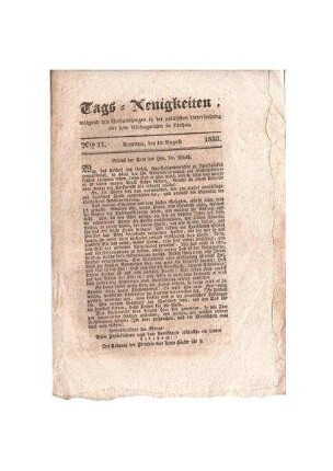 Tags-Neuigkeiten No. 17; 10. August 1833