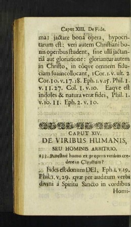 Caput XIV. De Viribus Humanis ... / Von dem freyen Willen.