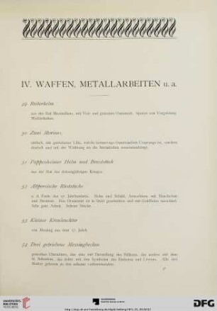 IV. Waffen, Metallarbeiten u.a. (Nr. 49-61)