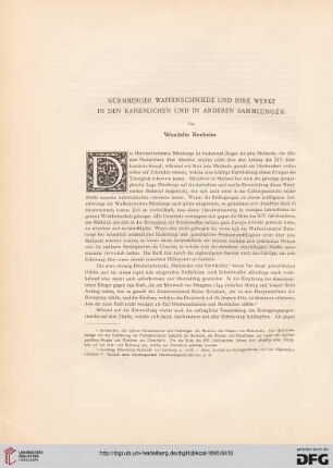 Nürnberger Waffenschmiede und ihre Werke in der kaiserlichen und in anderen Sammlungen