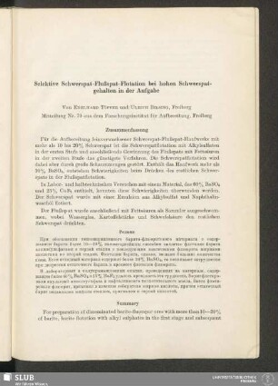 Selektive Schwerspat-Flußspat-Flotation bei hohen Schwerspatgehalten in der Aufgabe