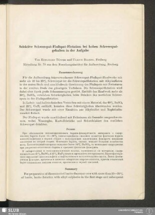 Selektive Schwerspat-Flußspat-Flotation bei hohen Schwerspatgehalten in der Aufgabe