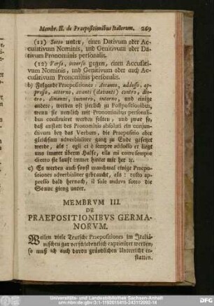 Membrum III. De Praepositionibus Germanorum.