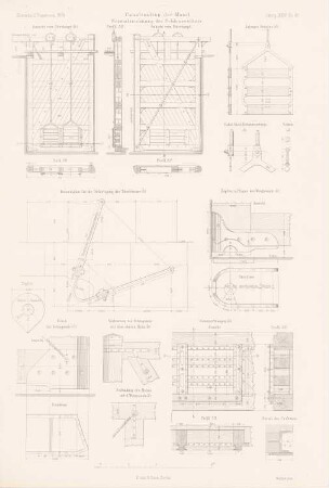 Kanalisierung der Mosel, Polka: Details Schleusentor (aus: Atlas zur Zeitschrift für Bauwesen, hrsg. v. G. Erbkam, Jg. 24, 1874)