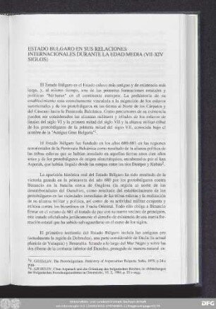 Estado Bulgaro En Sus Relaciones Internacionales Durante La Edad Media (VII-XIV Siglos)