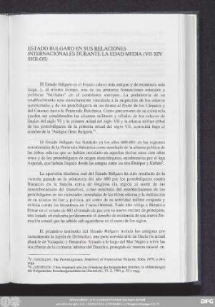 Estado Bulgaro En Sus Relaciones Internacionales Durante La Edad Media (VII-XIV Siglos)