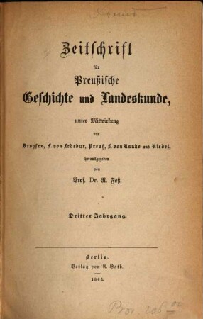 Zeitschrift für preussische Geschichte und Landeskunde. 3, 3. 1866