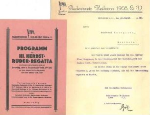 Programm zur III. Herbst-Ruder-Regatta, ausgerichtet durch den Ruderverein Heilbronn 1908