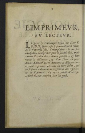 L'imprimeur, au lecteur.
