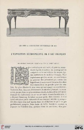 3. Pér. 25.1901: L' exposition rétrospective de l'art français : les arts à l'Exposition Universelle de 1900