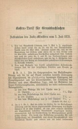 Kosten-Tarif für Grundbuchsachen