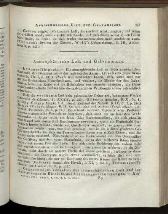 Atmosphärische Luft und Galvanismus. Leitung, Mischungsveränderung, Atmosphärische Luft und Magnetismus, Sauerstoffgas, Elektricität und Wasserstoffgas, Aerostatische Phänomene, Mischungsveränderungen, Atmosphärische Luft ...
