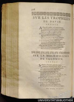Sur Les Trophees De David, Sonnet. Sur La Magnificence De Salomon, Sonnet.