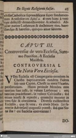 Caput III. Controversiae de vera Ecclesia, Summo Pontifice, & Ecclesiae Ministris
