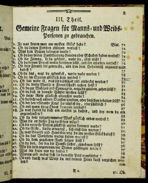 III. Theil. Gemeine Fragen für Manns- und Weibs-Personen zu gebrauchen.