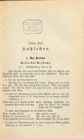 Lehrbuch der englischen Sprache : Grammatik und Übungsbuch, 2. Satzlehre