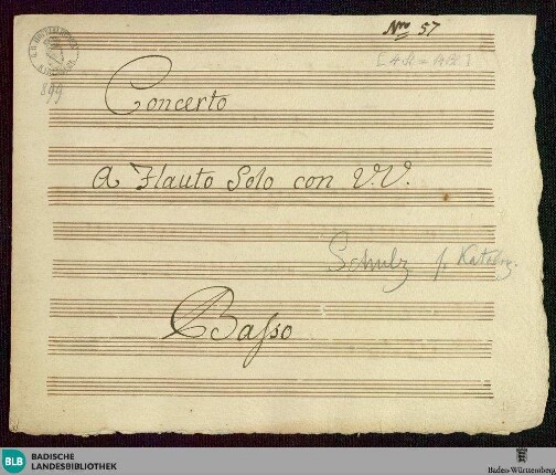 Concertos - Mus. Hs. 899 : fl, vl (2), b; G; GroF 818 GroF 195