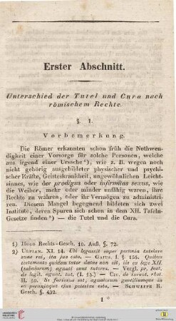 Erster Abschnitt: Unterschied der Tutel und Cura nach römischem Rechte