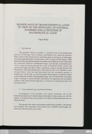 Significance Of Transcendental Logic In View Of The Ontology Of Natural Numbers And A Criticism Of Mathematical Logic Yalçın Koç