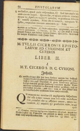 Epistolarum Ciceronis Liber II.