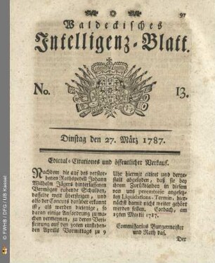 No. 13. Dinstag den 27. Maerz 1787