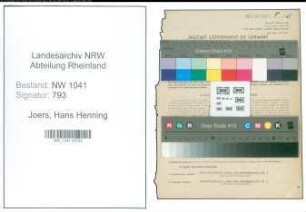 Entnazifizierung Hans Henning Joers , geb. 27.01.1910 (Bankangestellter)
