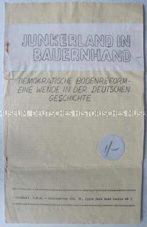 Hektografierte Sammlung von Dokumenten zur Bodenreform, herausgegeben von deutschen Emigranten in Großbritannien