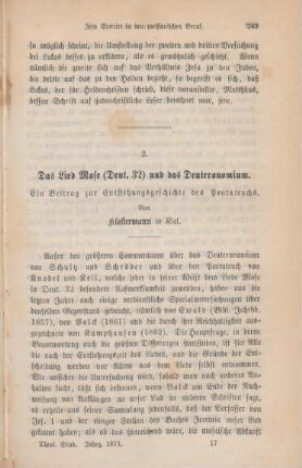249-294 Das Lied Mose (Deut. 32) und das Deuteronomium : ein Beitrag zur Entstehungsgeschichte des Pentateuchs