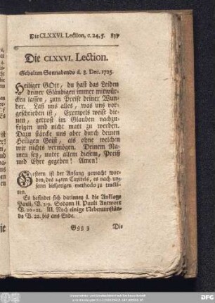 Die CLXXVI. Lection. Gehalten Sonnabends d. 8. Dec. 1725.