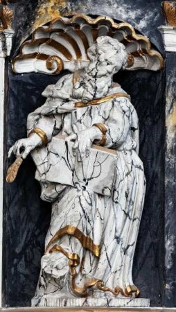 Kanzel mit Immaculata und Evangelisten — Kanzelkorb mit Evangelisten — Matthäus der Evangelist