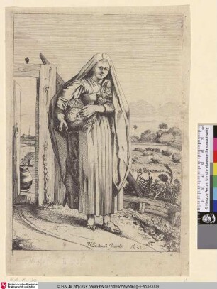 [Frau mit Gemüse im Arm; Maiden seen en face holding Vegetables]