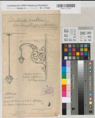 Wocklum (Balve) Schloßkapelle schmiedeeiserne Lampen um 1923 ca 1 : 20 36,5 x 21 Bleistiftzeichnung Landsberg-Velen Nr. 768