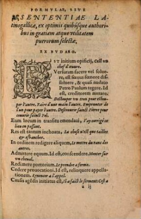 Formvlae, Sive Sententiae Latinogallicae : Ex Budeaeo, Cicerone, Terentio, Plauto, Horatio, Persio, Ouidio, Virgilio, pluribusque aliis. Prouerbia Latinogallica ...