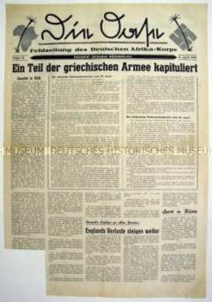 Feldzeitung des Deutschen Afrika-Korps "Die Oase" zur Kapitulation einer griechischen Armee
