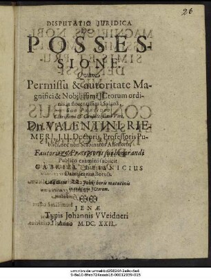 Disputatio Iuridica De Possessione
