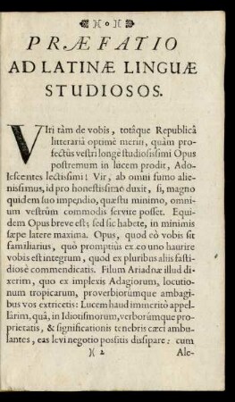 Praefatio Ad Latinae Linguae Studiosos.