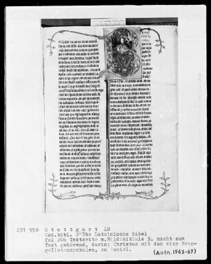 Lateinische Bibel, drei Bände — Initiale B (nicht zum Text gehörend) mit Majestas Domini, Folio 206recto