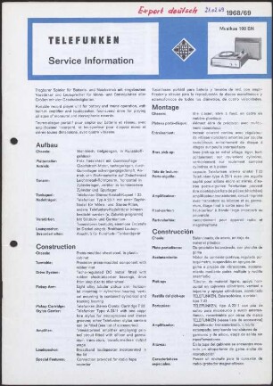 Bedienungsanleitung: Telefunken Service Information für Musikus 108 BN