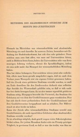 Dritter Teil. Methodik des akademischen Studiums zum Behufe des Juristischen