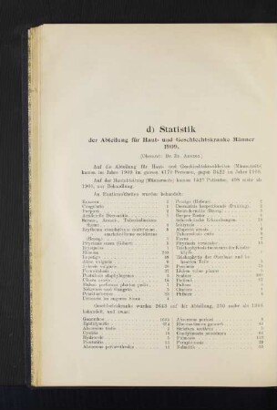 der Abteilung für Haut- und Geschlechtskranke Männer 1909.