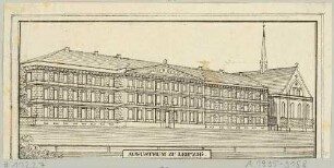 Die Westseite des Augustusplatzes in Leipzig mit dem Augusteum 1831-36 und der Paulinerkirche, 1836-38 durch Albert Geutebrück umgebaut